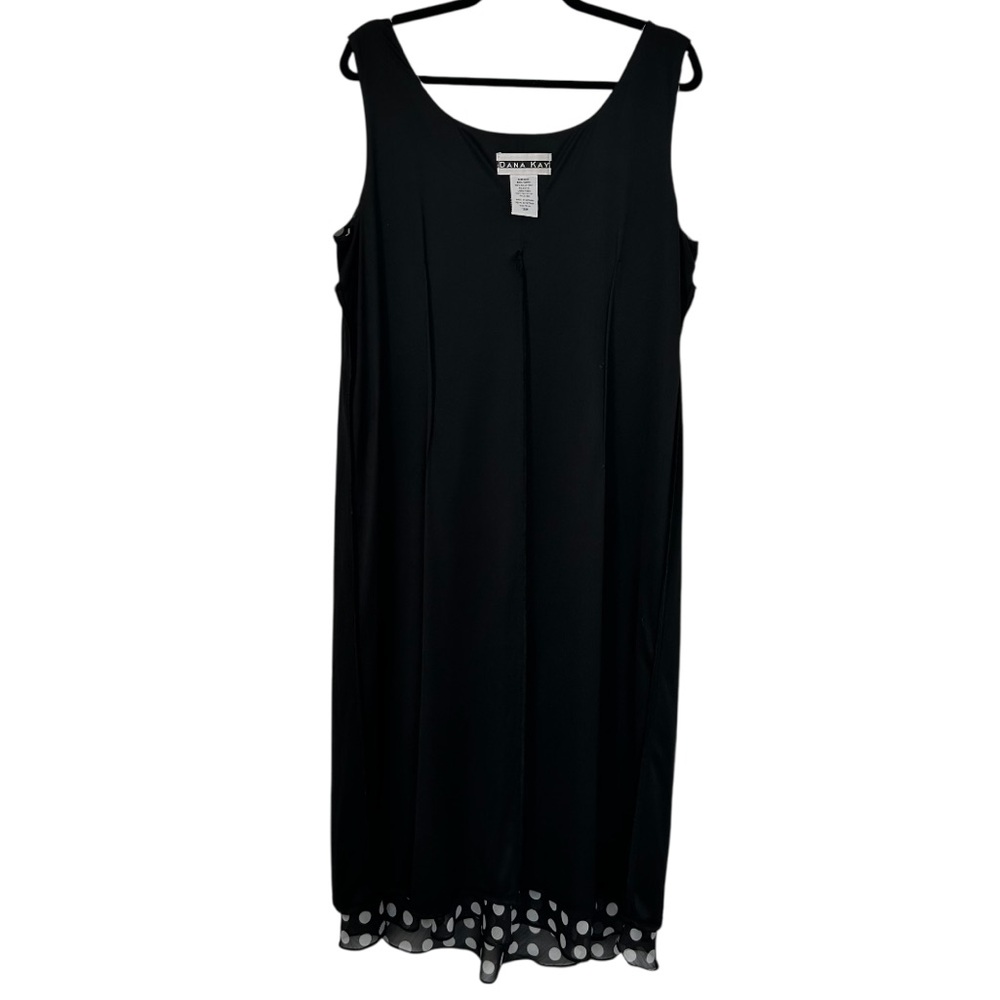 DANA KAY Women’s Sleeveless Maxi Dress Black White PolkaDot Chiffon Overlay 18W - Picture 4 of 12